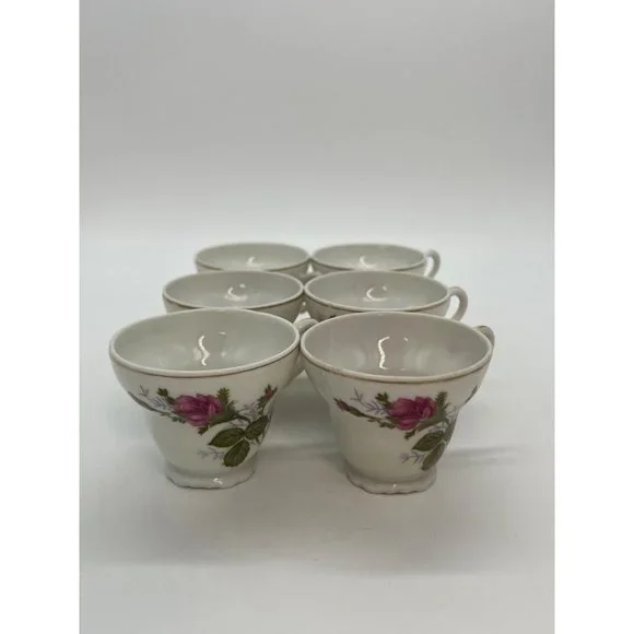 Set of 6 PorcelainTea Cups with Pink Roses Made in Japan - Picture 3 of 11